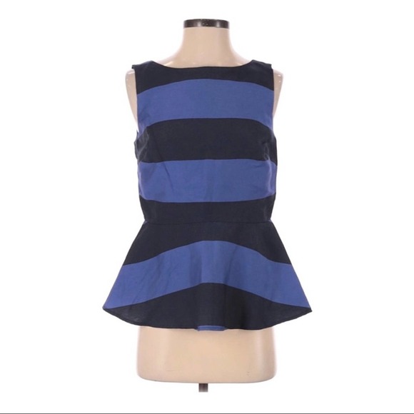 BANANA REPUBLIC Peplum Blue Black Two Tone Stripe Blouse Size 4 NEW - Picture 1 of 5
